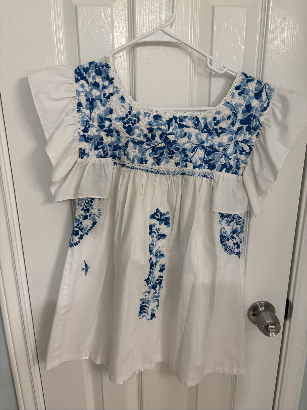 Mi Golondrina Blouse Small Blue White